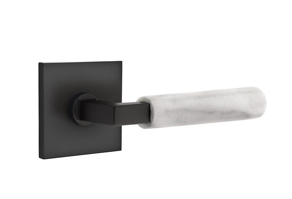 Emtek L-Square White Marble Door Lever with Square Rosette