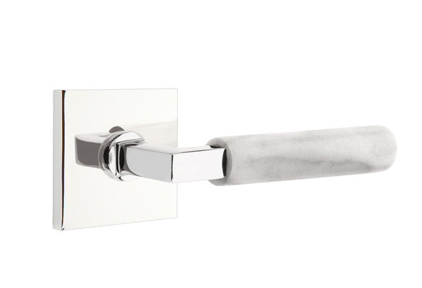 Emtek L-Square White Marble Door Lever with Square Rosette
