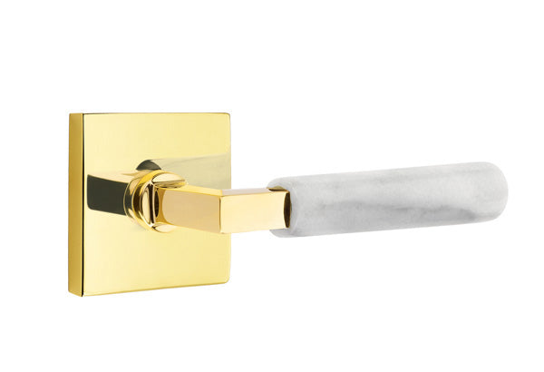 Emtek L-Square White Marble Door Lever with Square Rosette