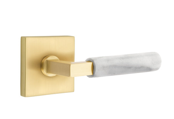 Emtek L-Square White Marble Door Lever with Square Rosette