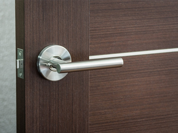 Nova Modernus Modern lever mounted on a door.