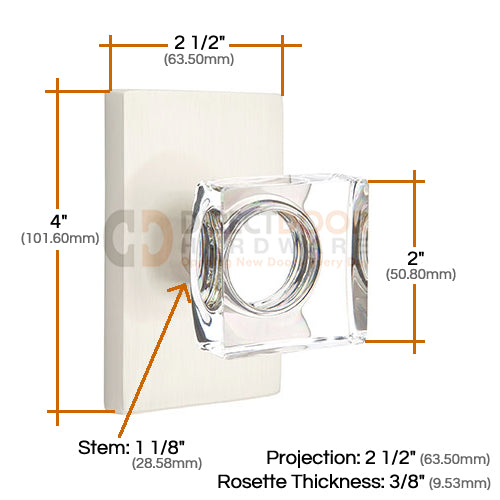 Emtek Square Crystal Knob with Modern Rectangular Rosette
