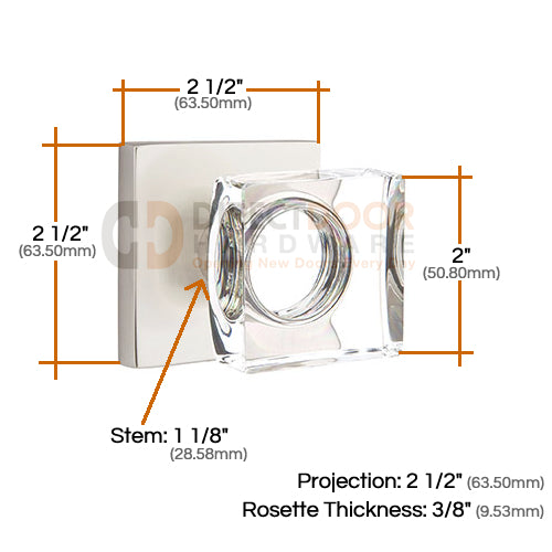Emtek Square Crystal Knob with Square Rosette