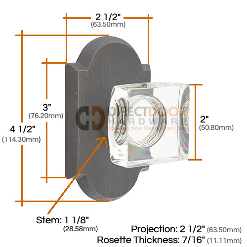Emtek Square Crystal Knob with Sandcast Style 1 Rosette