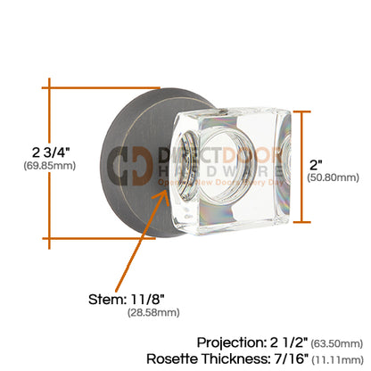 Emtek Square Crystal Knob with Sandcast Style 2 Rosette