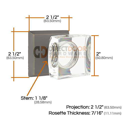 Emtek Square Crystal Knob with Sandcast Style 6 Rosette