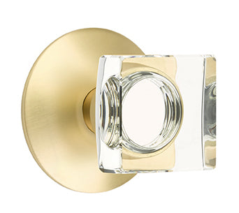 Emtek Square Crystal Knob with Modern Rosette - Satin Brass