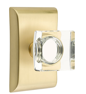 Emtek Square Crystal Knob with Neos Rosette - Satin Brass
