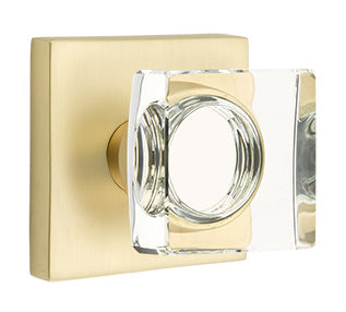 Emtek Square Crystal Knob with Square Rosette - Satin Brass