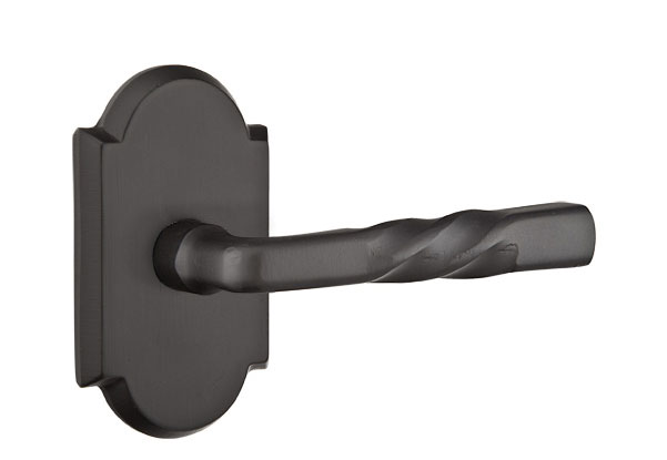 Emtek Sandcast Bronze Monterose Lever with Style 1 Rosette - Flat Black