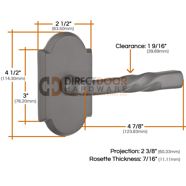 Emtek Montrose Lever with Style 1 Rosette Measurments