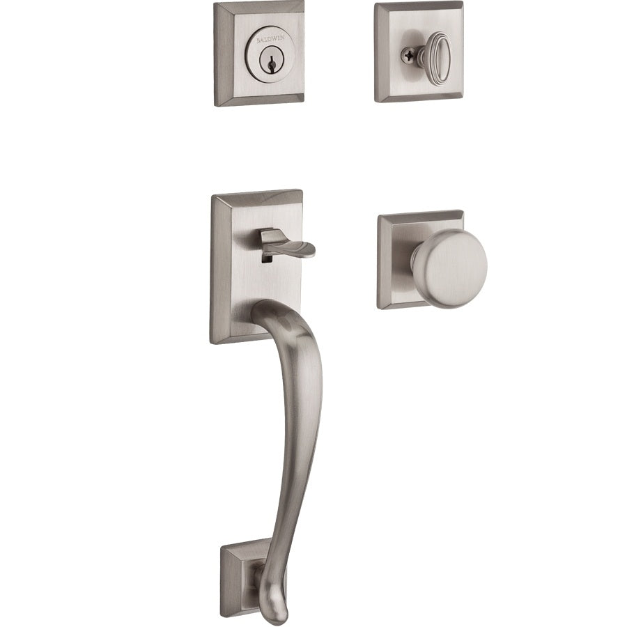 Napa Handleset Shown with Square Rosette and Round Knob in Satin Nickel