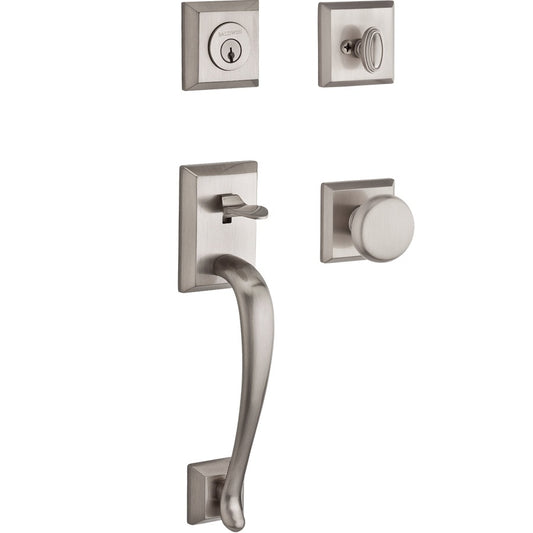 Napa Handleset Shown with Square Rosette and Round Knob in Satin Nickel