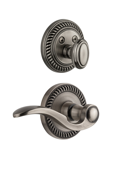 Grandeur Newport Handleset with Bellagio Lever - Interior Half Only Antique Pewter