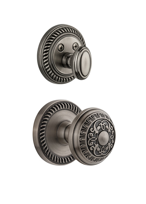 Grandeur Newport Handleset with Windsor Knob - (Interior Half Only, with Deadbolt)