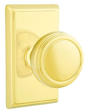 Emtek Norwich Knob With Rectangular Rosette - Polished Brass / Unlacquered Brass