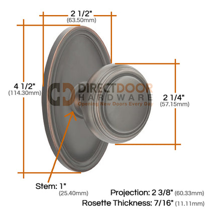 Emtek Norwich Knob Specs Oval Rosette - Specs