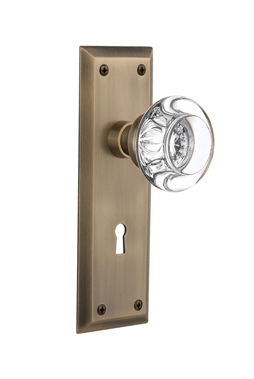 Nostalgic Warehouse New York Plate with Round Clear Crystal Knob - Interior Mortise
