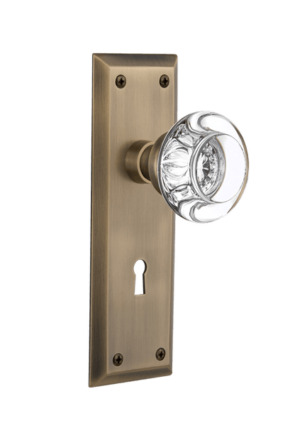 Nostalgic Warehouse New York Plate with Round Clear Crystal Knob - Interior Mortise