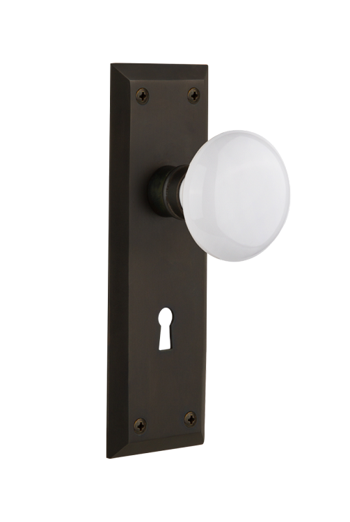 Nostalgic Warehouse New York Plate with Porcelain Knob - Oil-Rubbed Bronze