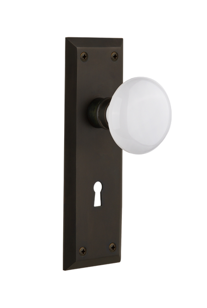Nostalgic Warehouse New York Plate with Porcelain Knob - Oil-Rubbed Bronze