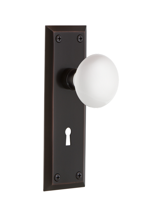Nostalgic Warehouse New York Plate with Porcelain Knob - Timeless Bronze
