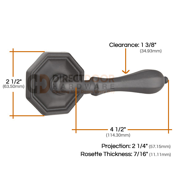 Emtek Octagon Lever with Style 15 Rosette Measurements