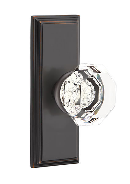 Emtek Old Town Crystal Knob with 7 Inch Wilshire Sideplate