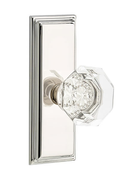 Emtek Old Town Crystal Knob with 7 Inch Wilshire Sideplate