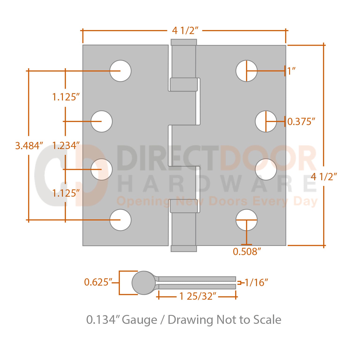Measurements for Omnia 4.5 inch Ball Bearing Hinge - Square Corners
