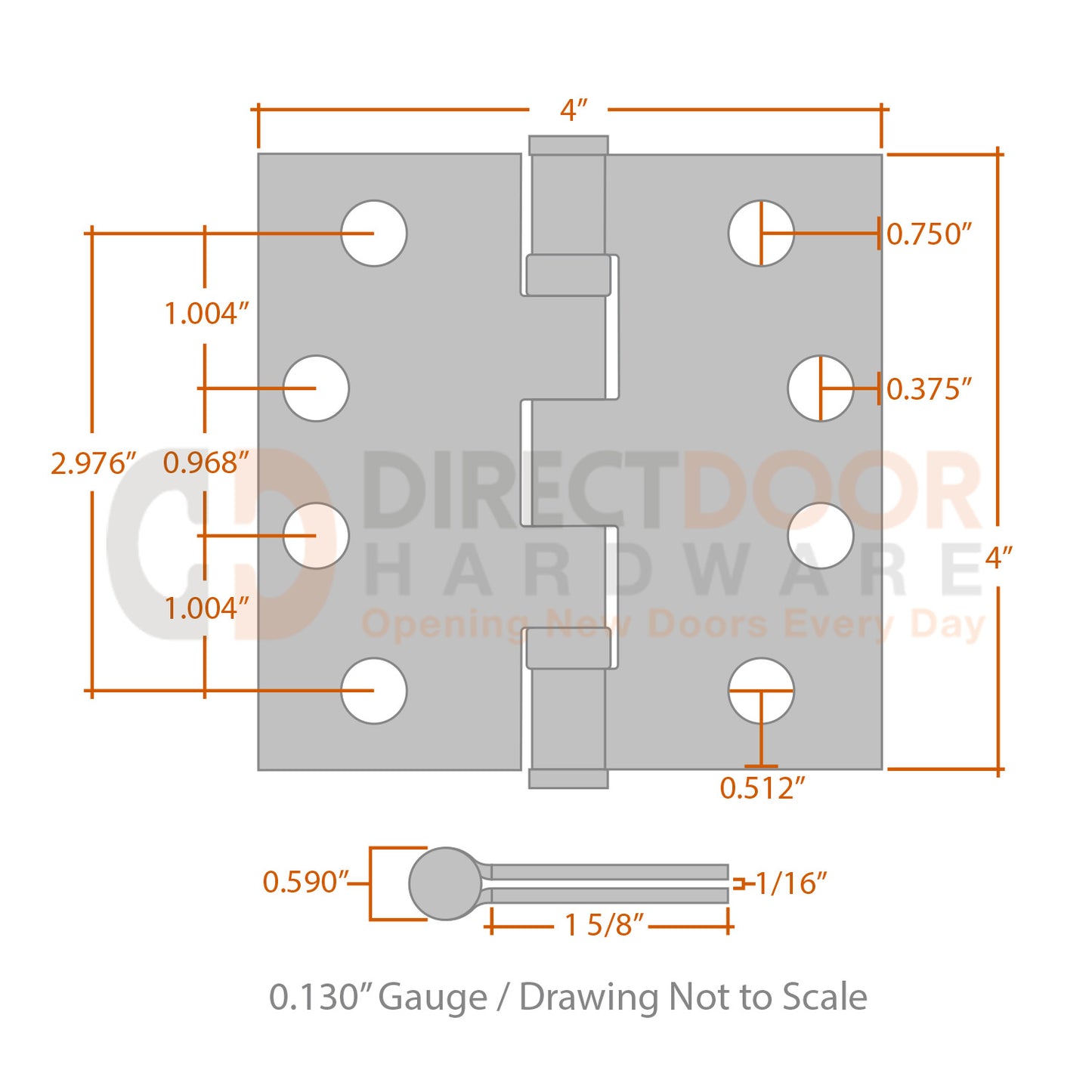 Measurements for Omnia 4x4 Ball Bearing Hinge - Square Corners