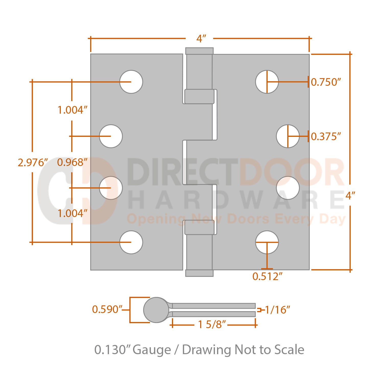 Measurements for Omnia 4x4 Ball Bearing Hinge - Square Corners