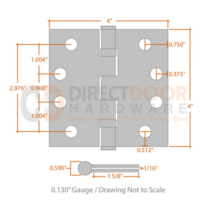 Measurements for Omnia 4x4 Ball Bearing Hinge - Square Corners