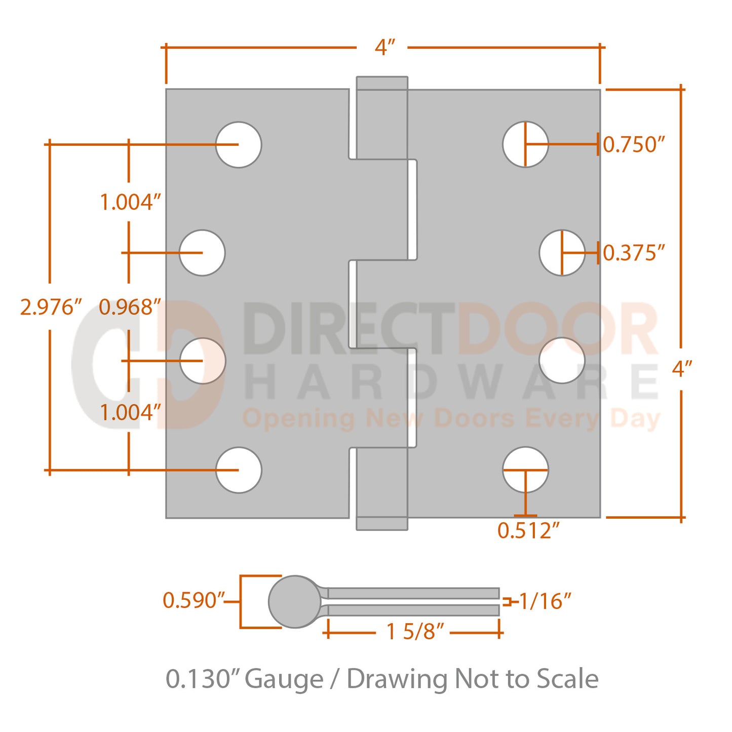 Measurements for Omnia 4x4 Residential Hinge - Square Corners