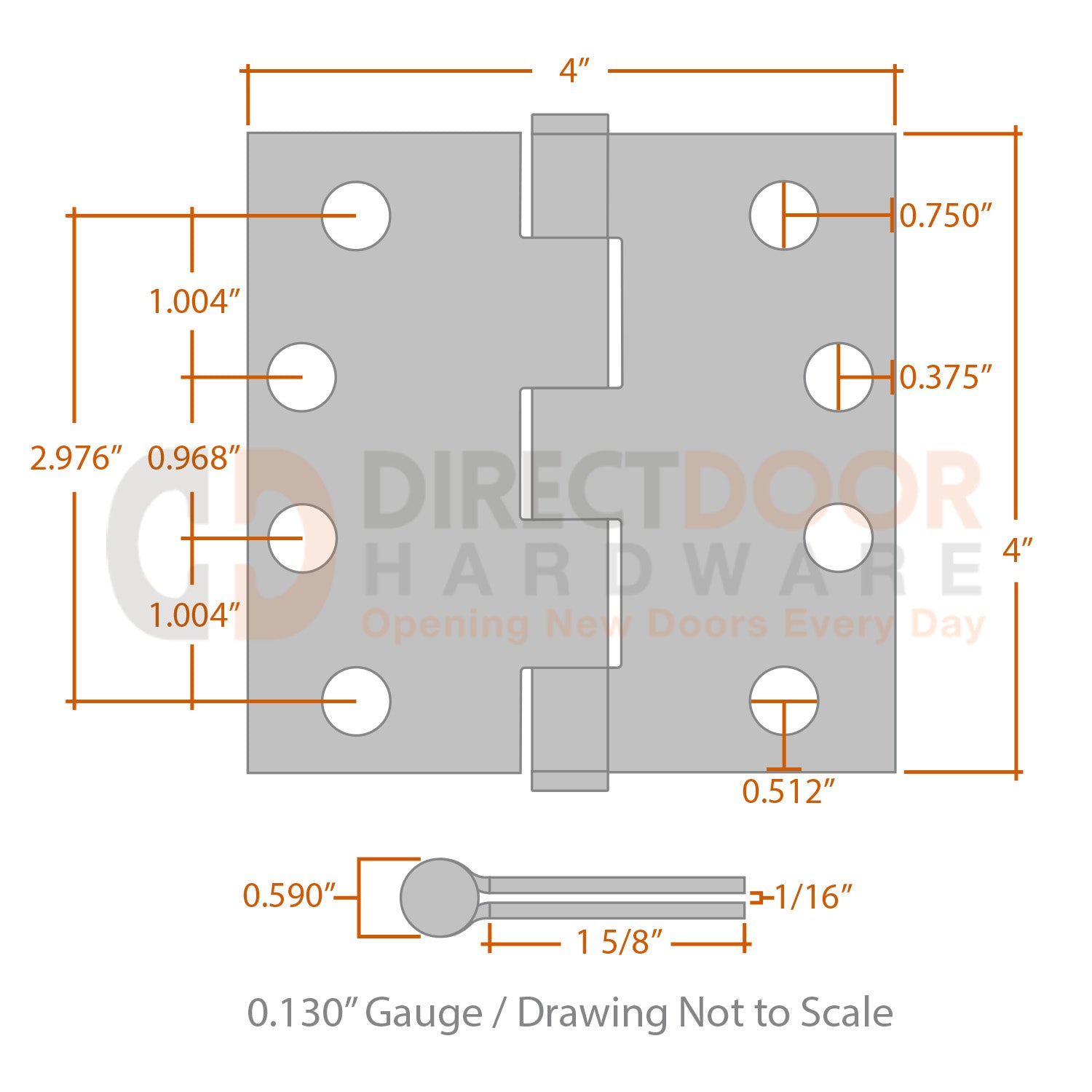 Measurements for Omnia 4x4 Residential Hinge - Square Corners