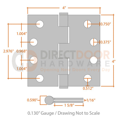 Measurements for Omnia 4x4 Residential Hinge - Square Corners