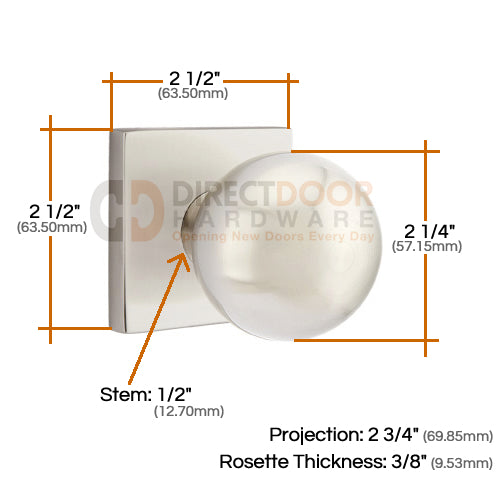 Emtek Orb Knob Specs Square Rosette