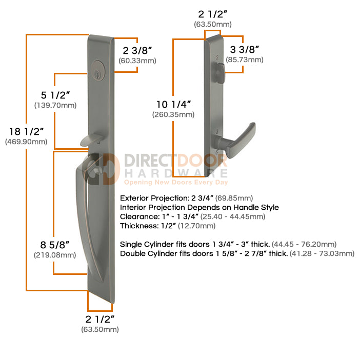 Emtek Orion Handleset Measurements