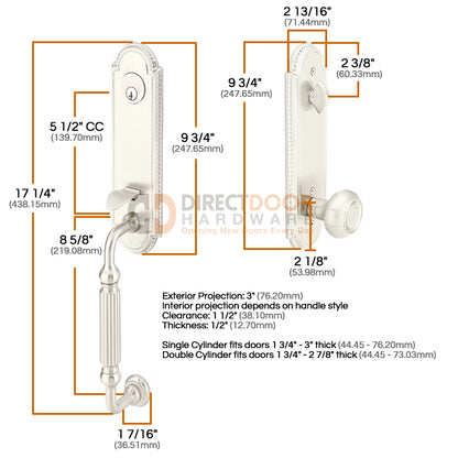 Emtek Orleans Handleset Measurements