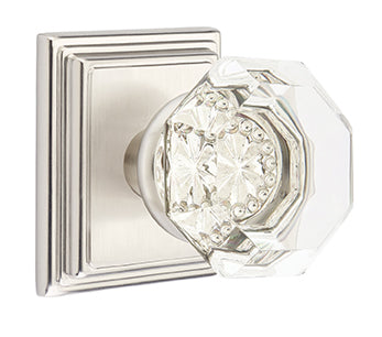 Emtek Old Town Clear Knob with Wilshire Rosette - Satin Nickel