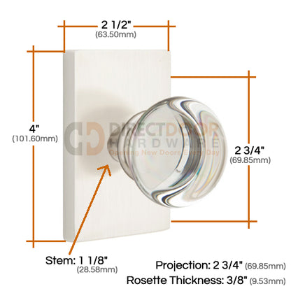 Emtek Providence Crystal Knob with Rectangular Rosette