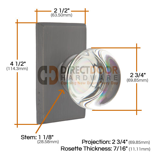 Emtek Providence Crystal Knob with Sandcast Bronze Style 3 Rosette