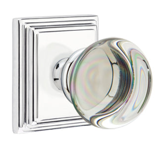 Emtek Providence Crystal Knob with Wilshire Rosette - Polished Chrome