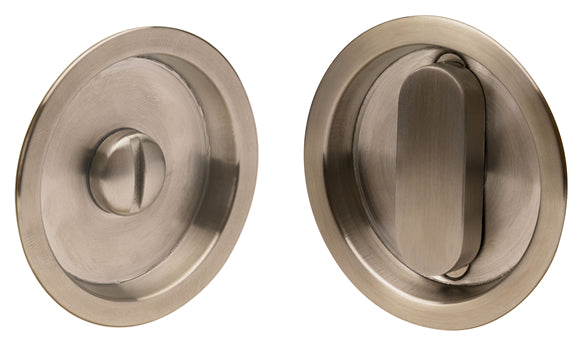 Linnea Round Style Modern Pocket Door Lock for Standard Bore Prepped Doors.