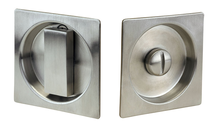 Linnea Square Style Modern Pocket Door Lock for Standard Bore Prepped Doors.