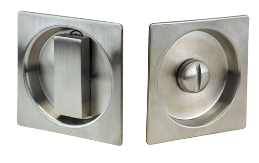 Linnea Square Style Modern Pocket Door Lock for Standard Bore Prepped Doors.