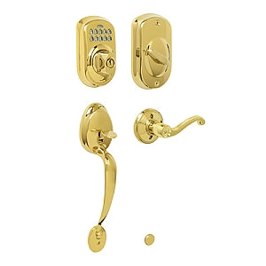 Schlage Plymouth Keypad Handleset - Polished Brass