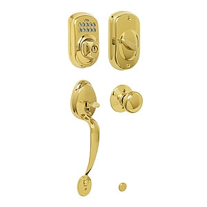Schlage Plymouth Keypad Handleset - Polished Brass with Plymouth knob