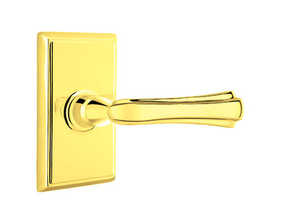 Emtek Wembley Lever with Rectangular Rosette in Polished Brass