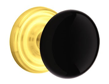 Emtek Ebony Porcelain Knob With Regular Rosette Polished Brass
